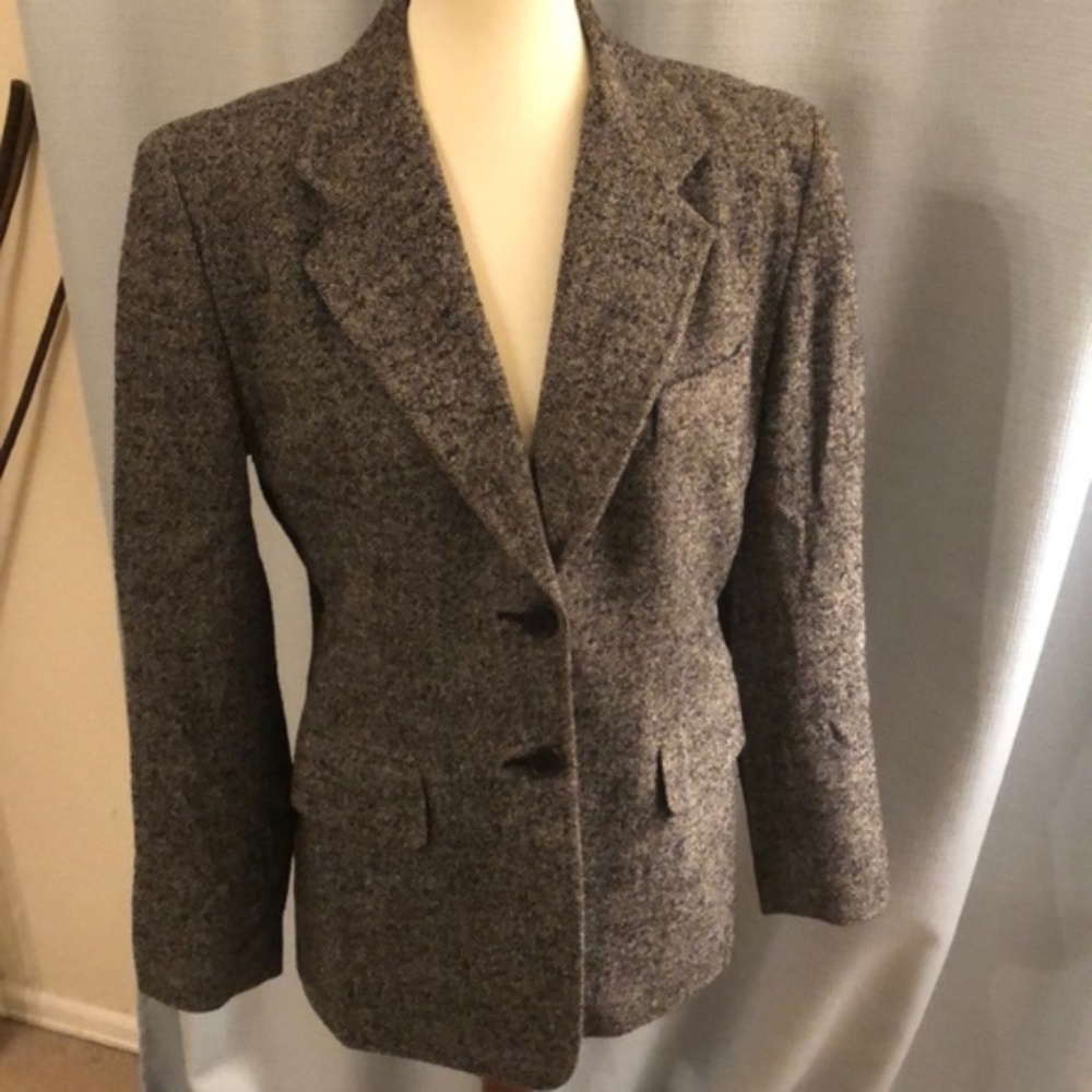 DKNY Black/Charcoal Gray Women’s Tweed Long Blazer